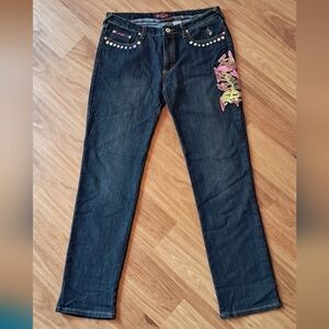 Baby Phat Straight Leg Jeans with Colorful Embroidery